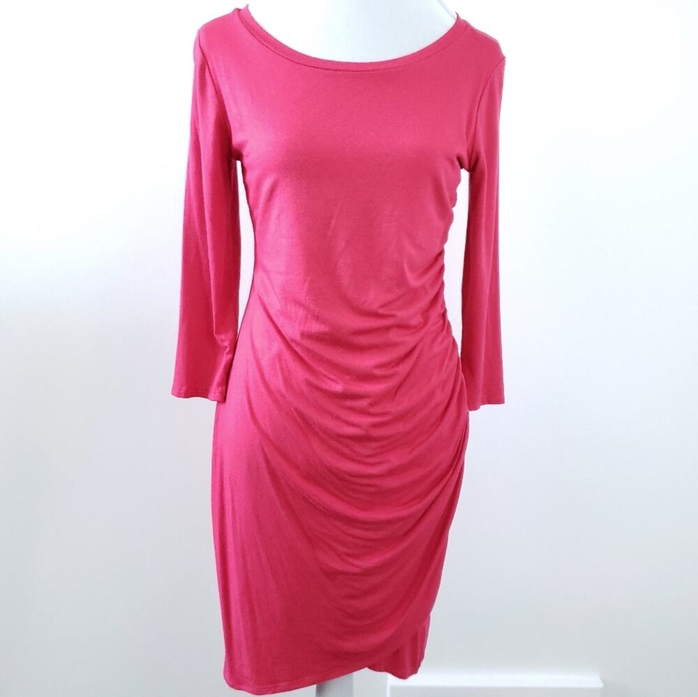 Gibson Red Dress Side Ruching Flattering Modal